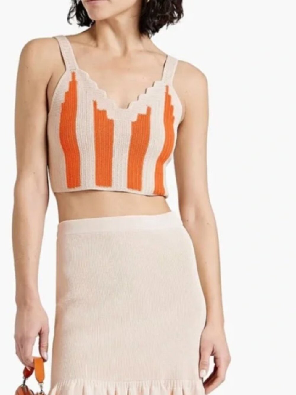 SANDRO Cropped striped crochet top Orange Beige Original Price $220